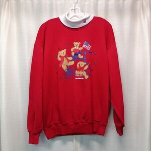 Vtg Gopher Sport‎ Teddy Bear American Flag Sweatshirt Red XL USA Made Americana